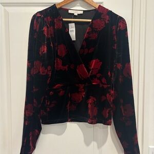 LOFT Black and Red Floral Blouse